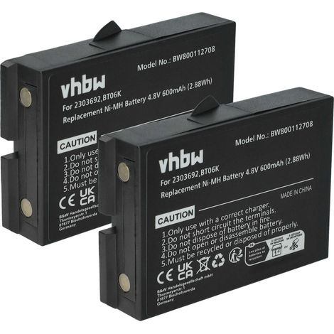 vhbw 2x Akku Ersatz für Danfoss 2303692, BT06K für Industrie-Funkfernsteuerung Fernbedienung (600 mAh, 4,8 V, NiMH) - Schwarz