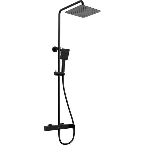 Colonne de douche CUBEMIX avec mitigeur à levier, noir mat (1/2)