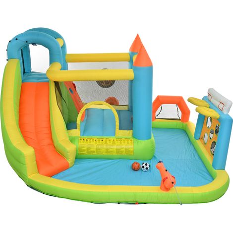 GagaChâteau gonflable pour enfants 3-10 ans avec souffleur, toboggan, piscine, panier de basket, 360 x 320 x 200 cm (1/5)