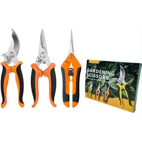 Ensemble de 3 sécateurs de jardinage Ciseaux de jardinage en acier inoxydable Ensemble de sécateurs de jardin Ciseaux de jardin pour plantes Fleurs Arbres fruitiers (1/5)
