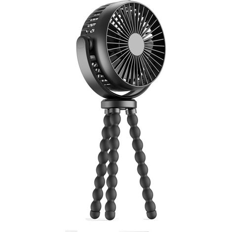 Ventilateur de poussette rechargeable, rotatif, portable, avec trépied flexible, 3 vitesses, clipable pour siège auto et voyages, noir (1/5)