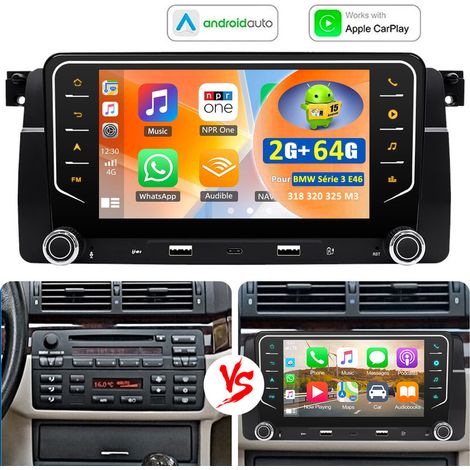 Autoradio Apple CarPlay Android 15 avec navigation GPS pour BMW Série 3 E46, 318, 320, 325 et M3. - 2+64G (1/5)