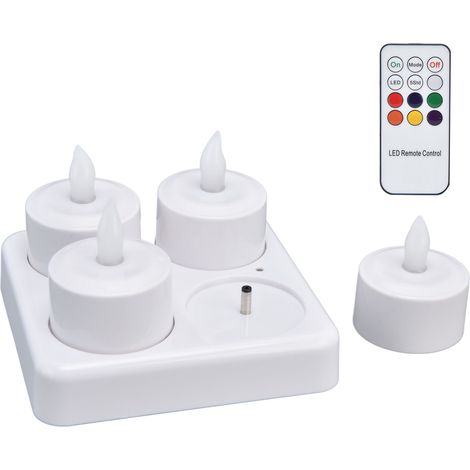 Set mit 4 wiederaufladbaren, kabellosen RGB-LED-Kerzen in verschiedenen Farben, inklusive Fernbedienung, für Hochzeitsdekoration, Restaurants und Ambiente, 100-240 V, eingebaute Batterien (EU-Ladegerä (1/5)