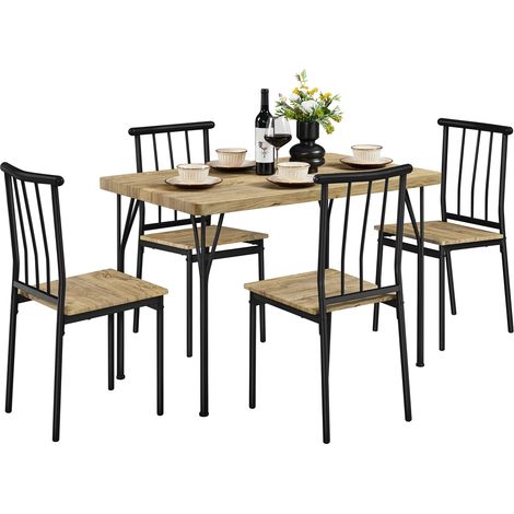 Yaheetech Ensemble Table à Manger Meubles de Salle à Manger Table avec 4 Chaises en Bois et en Métal pour Cuisine Salle à Manger Bistro Jardin Appartement Studio Salon Brun (1/5)