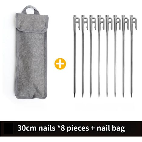 Piquets en acier inoxydable pour bâche de tente de camping en plein air, piquets coupe-vent fixes pour la plage et la neige, 8 piquets de 30 cm chacun. (1/5)