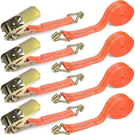 Cliquet avec cliquet et crochet, sangle de serrage, 6m × 2.5mm, 1000kg, courroie de cliquet, sangle de cerclage en deux pièces, orange (1/5)