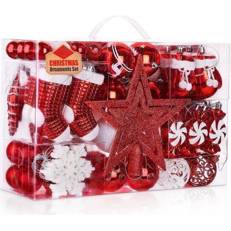Lot de 128 Boules de Noel Rouge et BlancBoule de Noël en Plastique Incassable Decoration Noel Sapin - Créer Une Ambiance de Noël - pour Décorations de Noël Intérieure ou Extérieure (1/5)