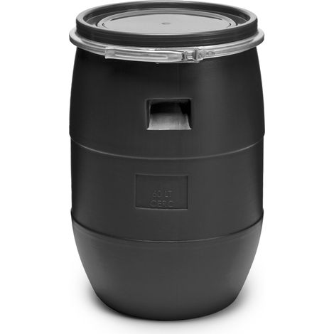 Réservoir d'eau 60 litres – Fût alimentaire en HDPE sans BPA – Large ouverture – Bac à aliments pour animaux – Conteneur universel noir - GD-0078