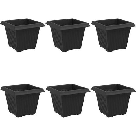 Pots de fleurs carrés, lot de 6, noirs, 20 x 20 x 16 cm, en plastique (1/5)