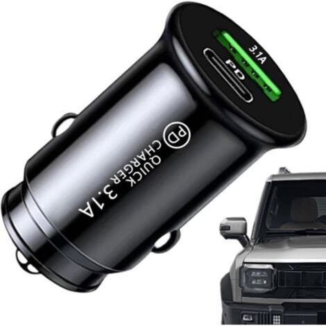 Adaptateur de chargeur de voiture USB, double port 3,1 A, charge rapide, ports USB-A et USB-C, design compact, mini chargeur de voiture, chargeur de voiture portable (1/5)