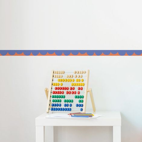 Frise décorative adhésive, festonnée irrégulier orange et bleu, motif géométrique, enfant, 5 cm X 300 cm (1/5)
