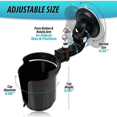 Porte-Gobelet - Ventouse Réglable - Pour Voiture Bateau Kayak - Diamètre 3,5 À 7,5 Cm - Noir (1/5)