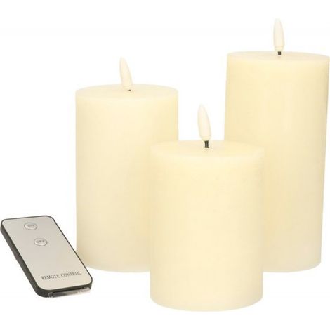 Bougies piliers LED avec télécommande - Lot de 3 - Ivoire - 10/12,5/15 cm (1/5)