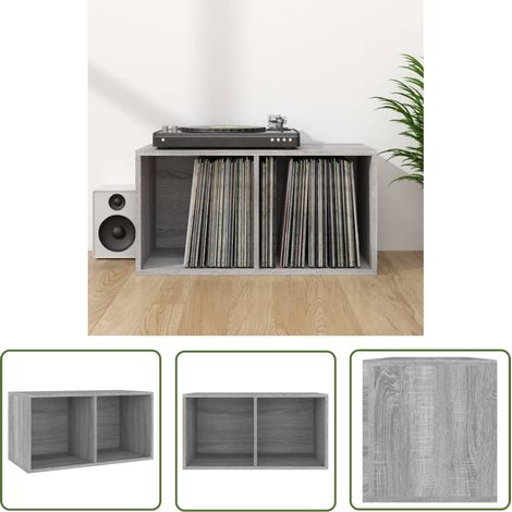 The Living Store Boîte de rangement à disques vinyle Sonoma gris 71x34x36 cm - Boîte De Rangement Disque Vinyle - Meuble Rangement Musique - Étagère Vinyl - Support Lp - Rangement Vinlyle (1/5)