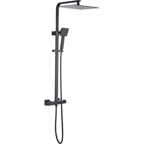 Colonne de douche OCEANIC - Mitigeur thermostatique - Pomme haute carrée 30x30 cm - Noir mat (1/5)