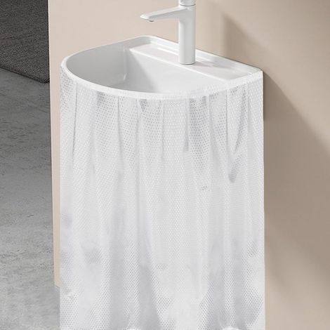 Cortina para fregadero impermeable, autoportante, no perforada y autoadhesiva, blanca, 55 x 32 pulgadas. (1/5)