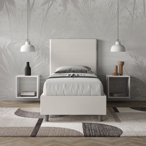Letto singolo contenitore imbottito 80x200 similpelle bianco Focus (1/5)
