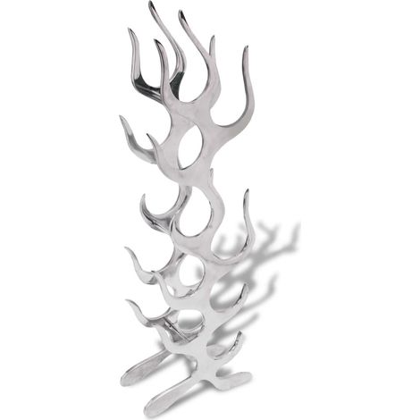 Casier à vin en forme de flamme, aluminium argenté, 9 bouteilles (1/4)