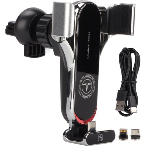 Chargeur Voiture Sans Fil Intelligent 15W Recharge Rapide 360° Rotation Support Téléphone Argent (1/5)