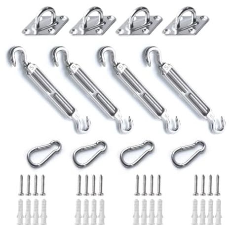 Kit de Fixation pour Voile d'Ombrage, Accessoires M5 en Acier Inoxydable 304 Antirouille, Voiles Carrées et Triangulaires (Ensemble 12 Pièces + 16 Vis) - (1/5)