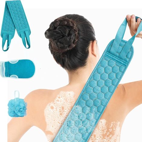 Set de 3 piezas: esponja exfoliante, guante exfoliante, esponja de baño, textura de panal, mangos ergonómicos, ducha para hombres y mujeres. (1/5)