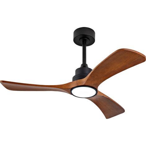 Ventilateur de plafond 42 pouces avec éclairage LED, 3 pales en bois foncé, télécommande et interrupteur mural, dimmable, moteur DC réversible CHICFURN (1/5)