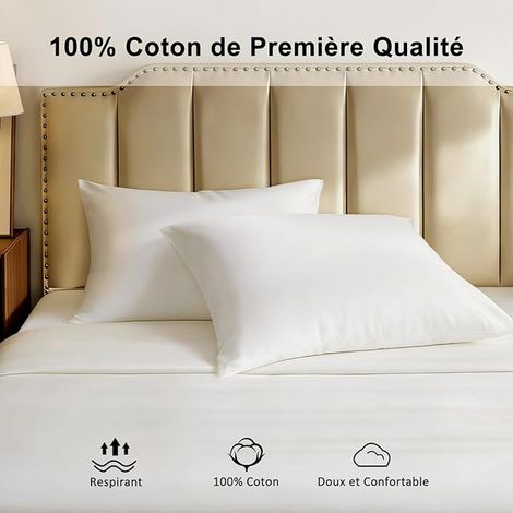 Pillow Cases 40 x 60 cm, 100% Cotton, Zipper, White (1/2)