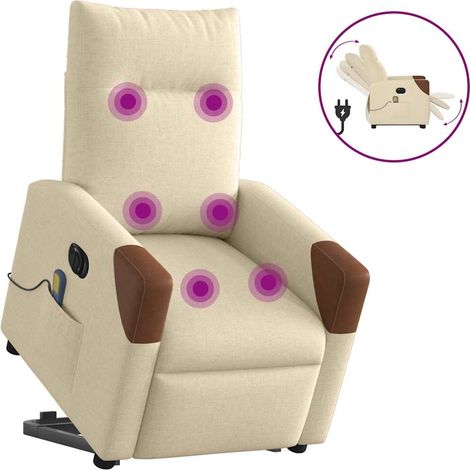 Elektrischer Massagesessel mit Aufstehhilfe Creme Stoff