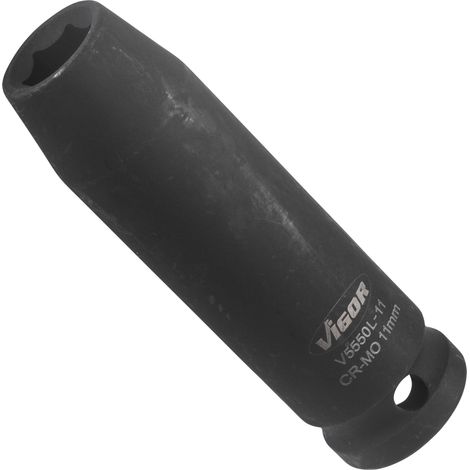 VIGOR Schlagschrauber Steckschlüsseleinsatz, lang, V5550L-11, 1/2 (12,5 mm) Vierkant hohl, Außen Sechskant Profil, SW 11 mm (1/4)