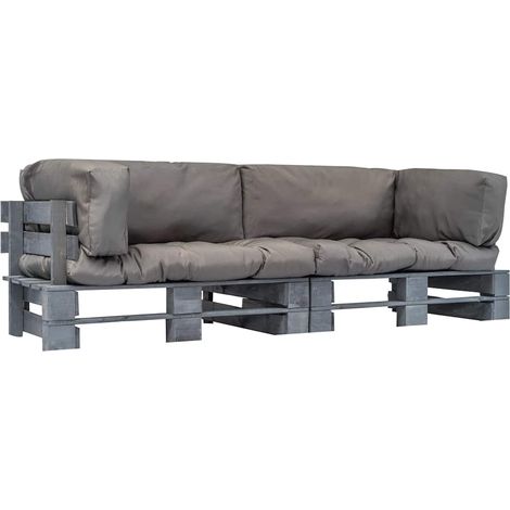 vidaXL Canapés de jardin palette 2 pcs avec coussins gris Pinède (1/5)