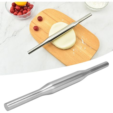 Rouleau à pâtisserie en acier inoxydable 304, ustensile de cuisine, pour la farine et la pâte, longueur 33,6 cm. (1/5)