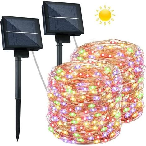 Guirlande lumineuse solaire - Haute qualité - 22 m, 200 LED (Fil de cuivre solaire) - 8 modes d'éclairage - Décoration extérieure (1/4)
