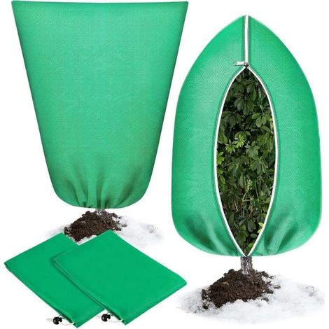Housse de protection hivernale pour plantes, 2 pièces, tissu non tissé 70 g/m², 80 x 120 cm, antigel et coupe-vent, avec fermeture éclair et cordon de serrage, pour plantes en pot, palmiers et olivier