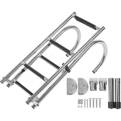 Échelle de bateau pliable 5 marches en acier inoxydable, escabeau repliable pour ponton avec rampes courbées, adapté aux yachts et bateaux de pêche (1/5)