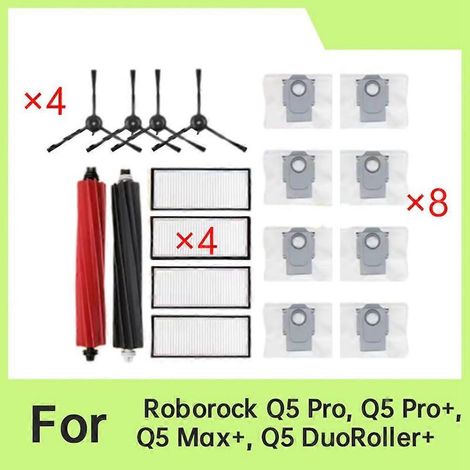 Pour aspirateurs Roborock Q5 Pro, Q5 Pro+, Q5 Max+ et Q5 DuoRoller+ : filtre de brosse latérale principale et sacs à poussière (1/5)