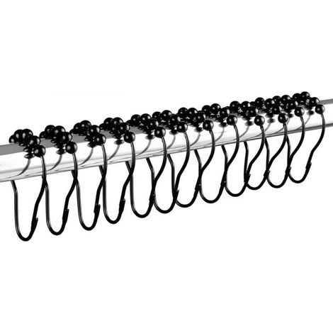 Crochets de rideau de douche, acier inoxydable, pour tringles à rideaux de douche, lot de 12, noir (1/4)