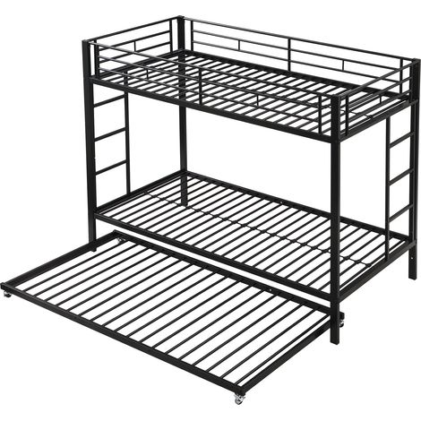 Lit superposé 90200cm, lit en fer, lit pour enfant, avec lit gigogne, rambardes hautes, certifié EN747, construction robuste, noir (1/5)