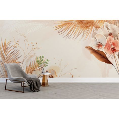Papier peint boho - herbes de la pampa et fleurs séchées beige - 150 x 250 cm (1/2)