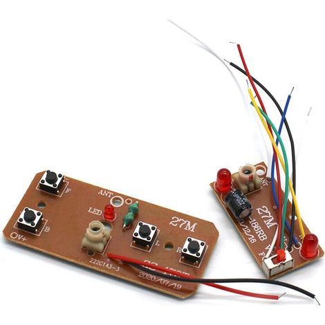 Radiocomando a 4 canali RC da 27 MHz, circuito trasmettitore-ricevitore con antenna, sistema radio per auto giocattolo.