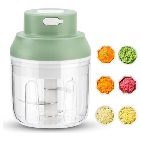 Hachoir électrique rechargeable USB, Mini coupe legumes, Capacité de 250 ml, Mini hachoir de cuisine avec, robot mixeur, Idéal pour oignons, ail, poivre, légumes et viande