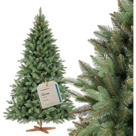 Sapin de Noël artificiel Nordmann 180 cm – Branches en PE vert foncé – Arbre réaliste avec pied en bois – Fabriqué en Europe – Fairytrees (1/5)
