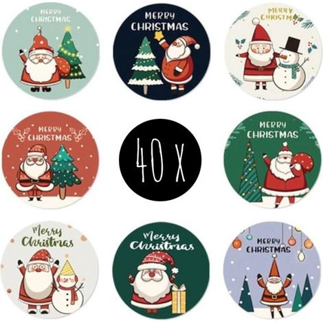 Lot de 40 autocollants de Noël - 25 mm - Autocollants de fermeture et de cadeaux - Décoration (1/5)