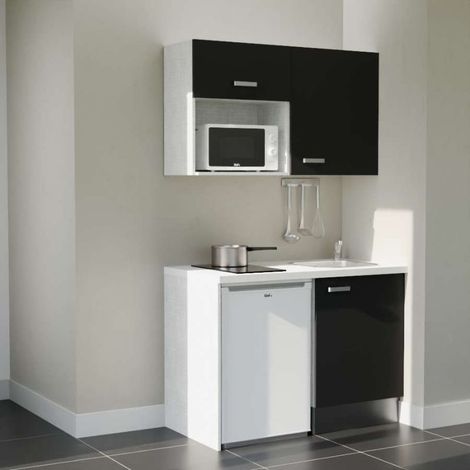 Kitchenette K07L-PT - 120 cm avec plan de travail et évier, emplacements frigo et micro-ondes