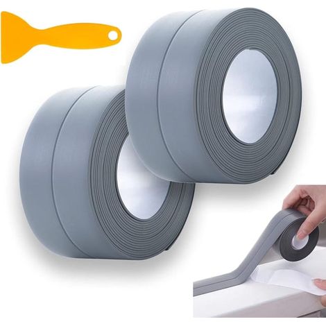 2 pièces Ruban d'étanchéité auto-adhésif,ruban imperméable, ruban d'étanchéité auto-adhésif, toilettes baignoire ruban d'étanchéité (gris) (1/5)