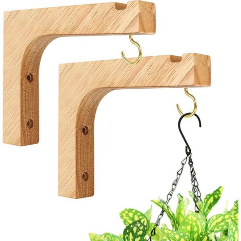 Zwei Holzhaken zum Aufhängen von Körben, Wandhalterungen für Pflanzen, an denen Vogelfutterhäuschen, Laternen, Blumenampeln, Windspiele usw. aufgehängt werden können. (1/5)