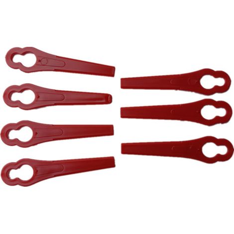 Red plastic lawnmower blade L83MM, large hole and 12 small holes of 7 mm, gourd shape, for garden and edge trimmer. (1/5)