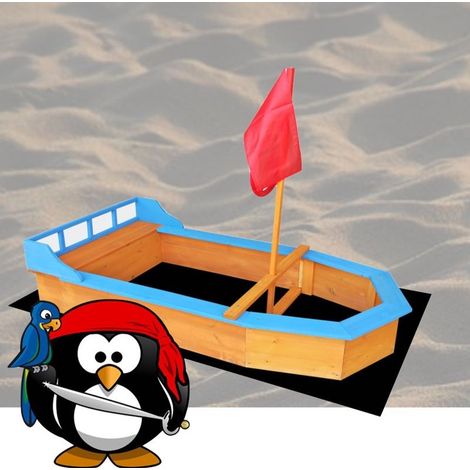 Bac à Sable En Forme De Bateau, 1 Banc Avec Barre Et Drapeau, 150 cm. (1/4)