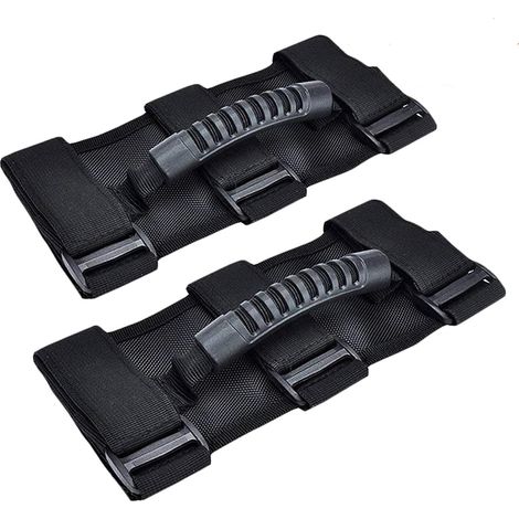 Set of 2 handles compatible with Jeep Wrangler TJ YJ JK, 3-strap design, easy to install for models 1987-2020 (Black) (1/5)