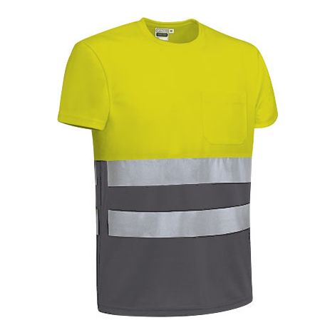 Camiseta de Alta Visibilidad bicolor, manga corta y bolsillo VALENTO DEMOLITION L Amarillo fluor / Gris carbon