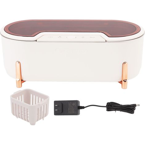 Nettoyeur à ultrasons 40kHz pour bijoux, 4 modes de nettoyage, appareil ultrasonique pour lunettes et montres, 100-240V, rouge transparent, prise US (1/5)